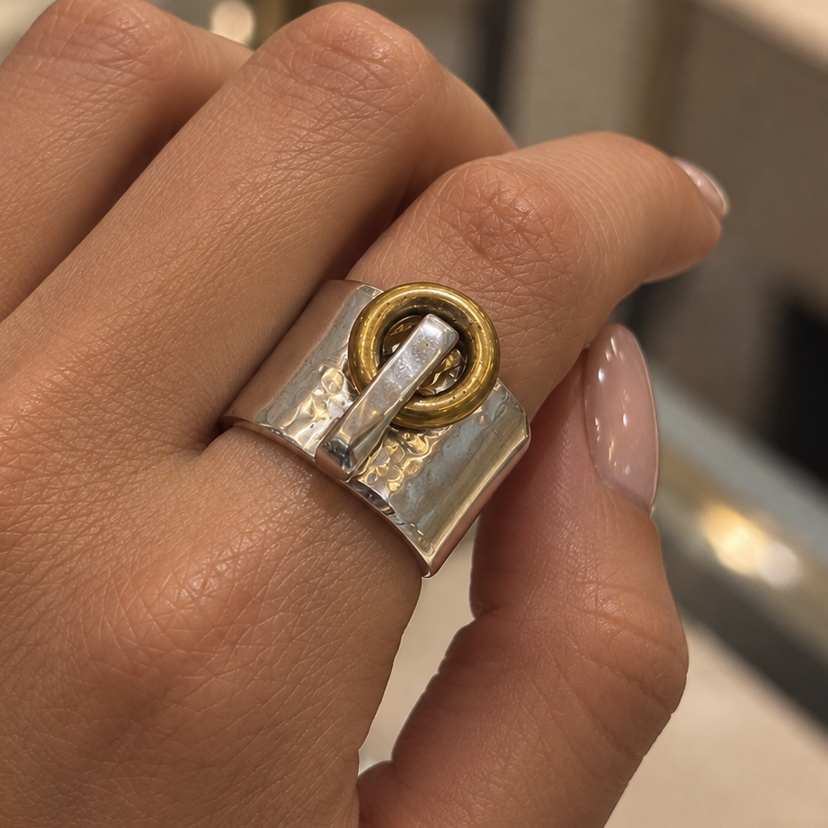 Anillo martillado Plata/Argolla Bronce
