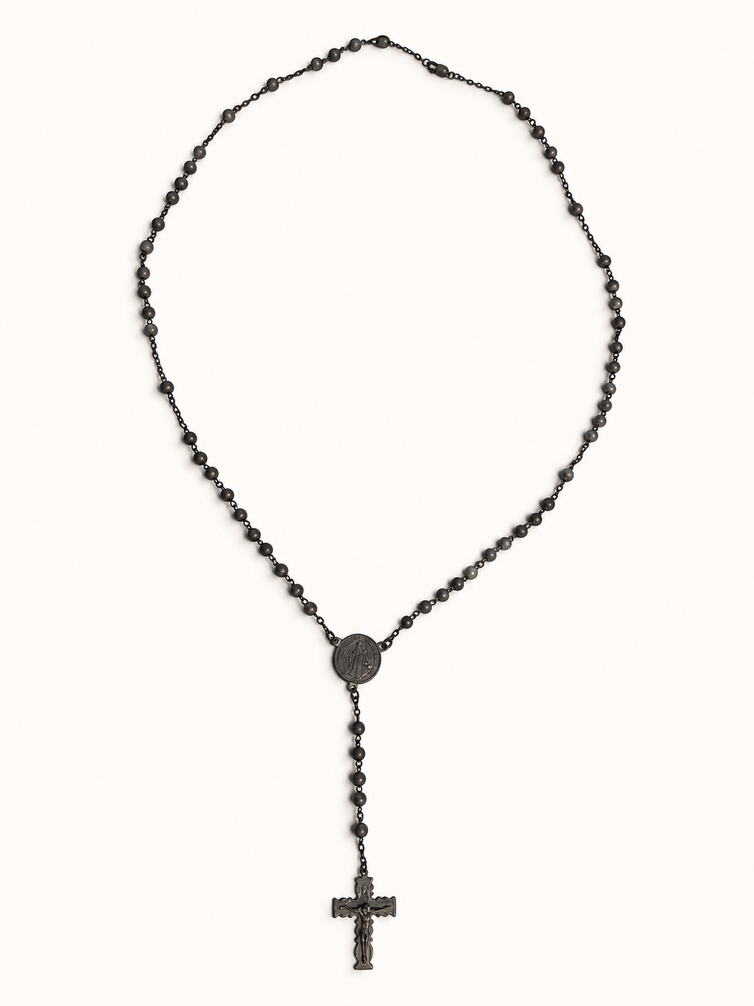 Rosario de Plata con Patina Negra   virgen de los rayos