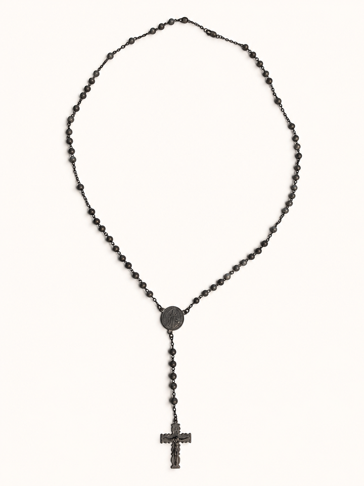 Rosario de Plata con Patina Negra   virgen de los rayos