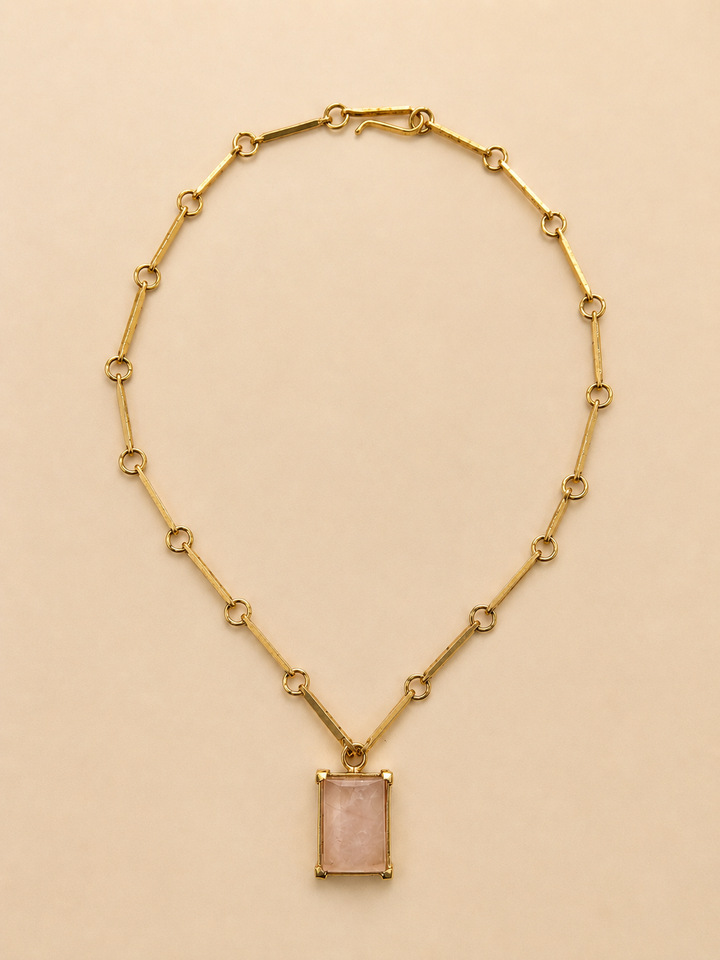 Collar Piedra Cuarzo Rosa de Bronce