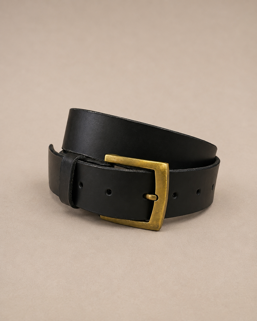 Cinturón Cuero negro Hebilla Bronce Recta
