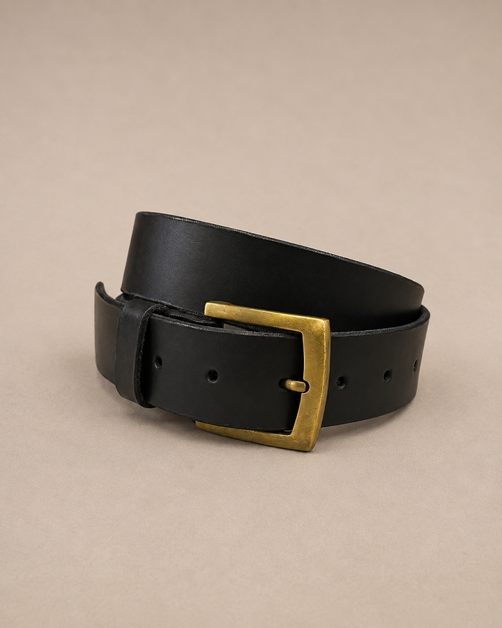 Cinturón Cuero negro Hebilla Bronce Recta