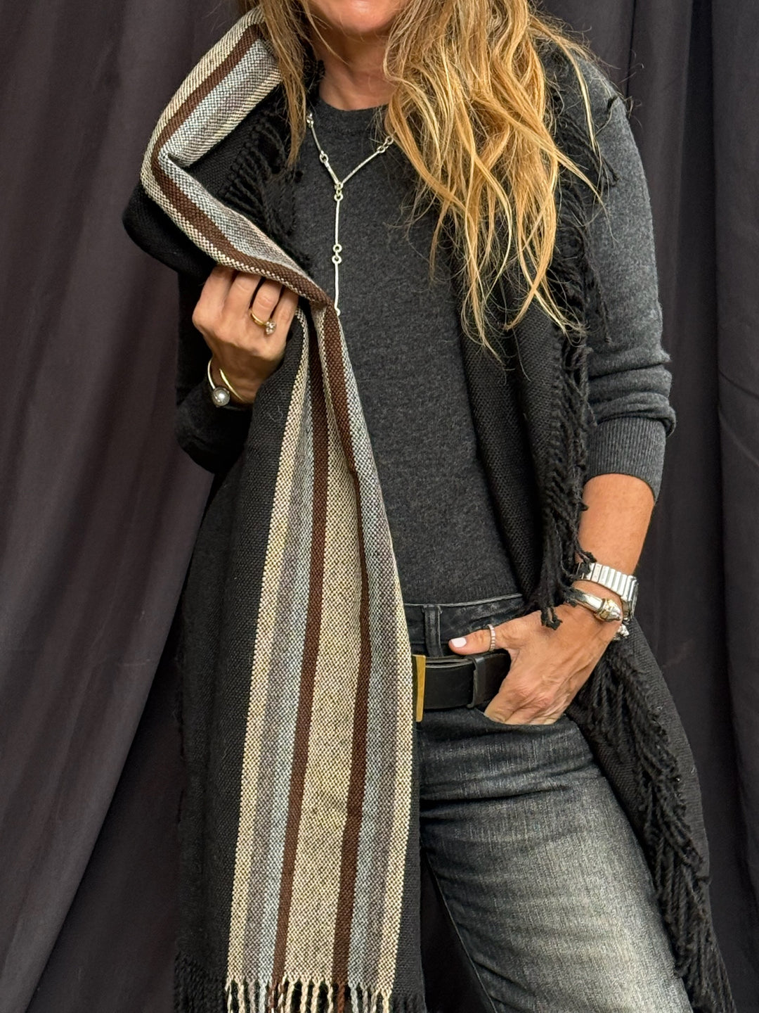 Echarpe Alpaca Negro/Colores Tierra Contorno