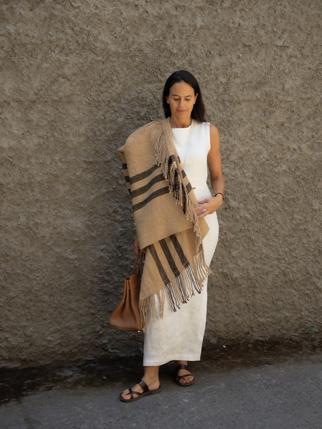 Manta Camel Negra Lino