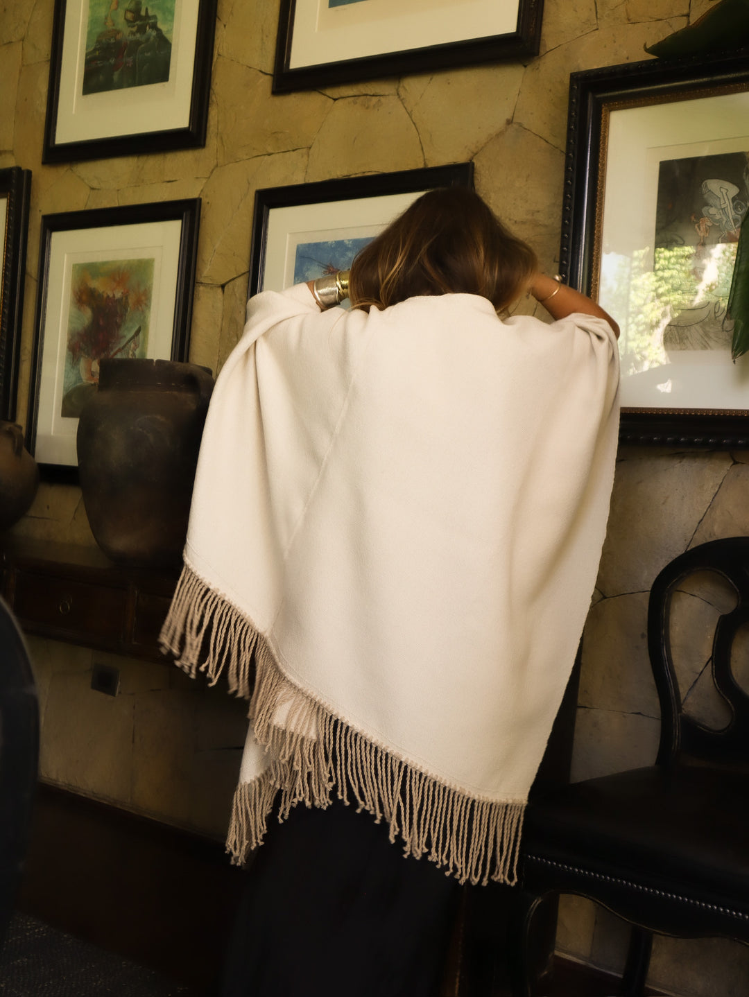 Manta alpaca blanca natural