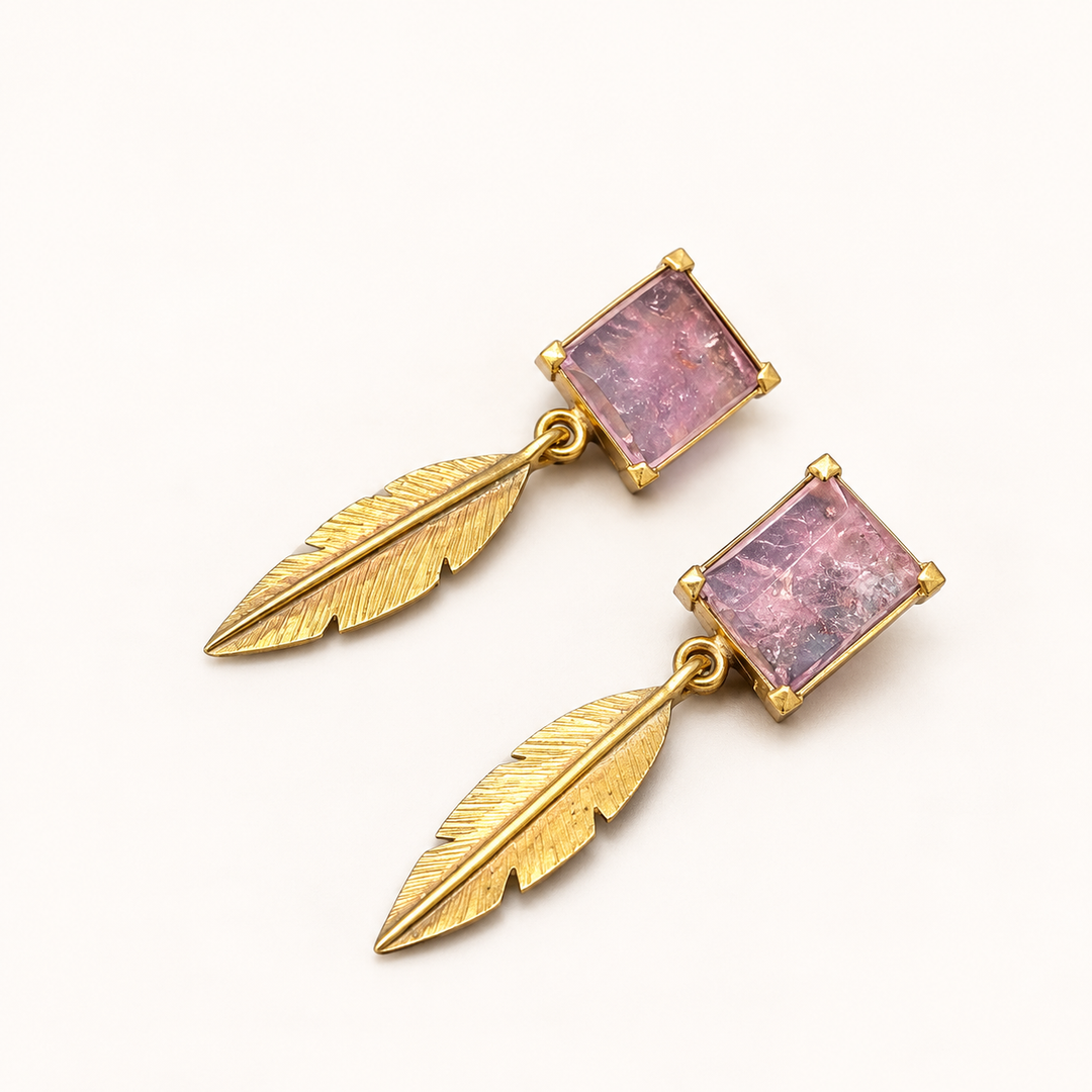 Aros piedra Cuarzo con corte cuadrado de Bronce