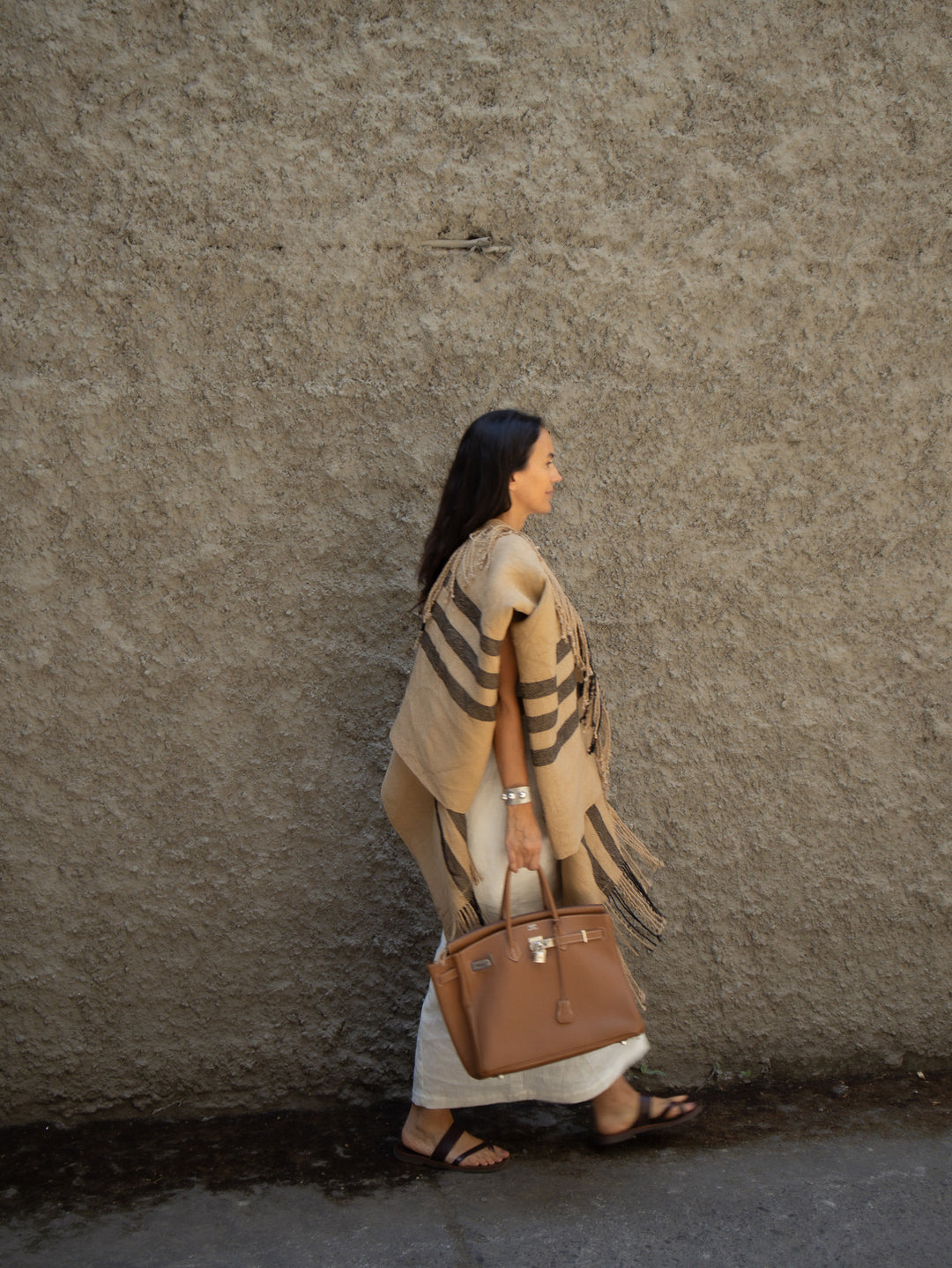 Manta Camel Negra Lino