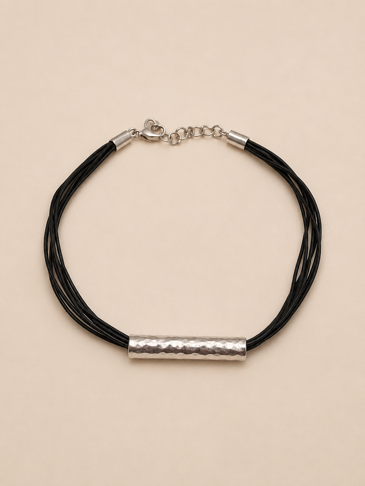 Collar Cuero Casquillo Plata