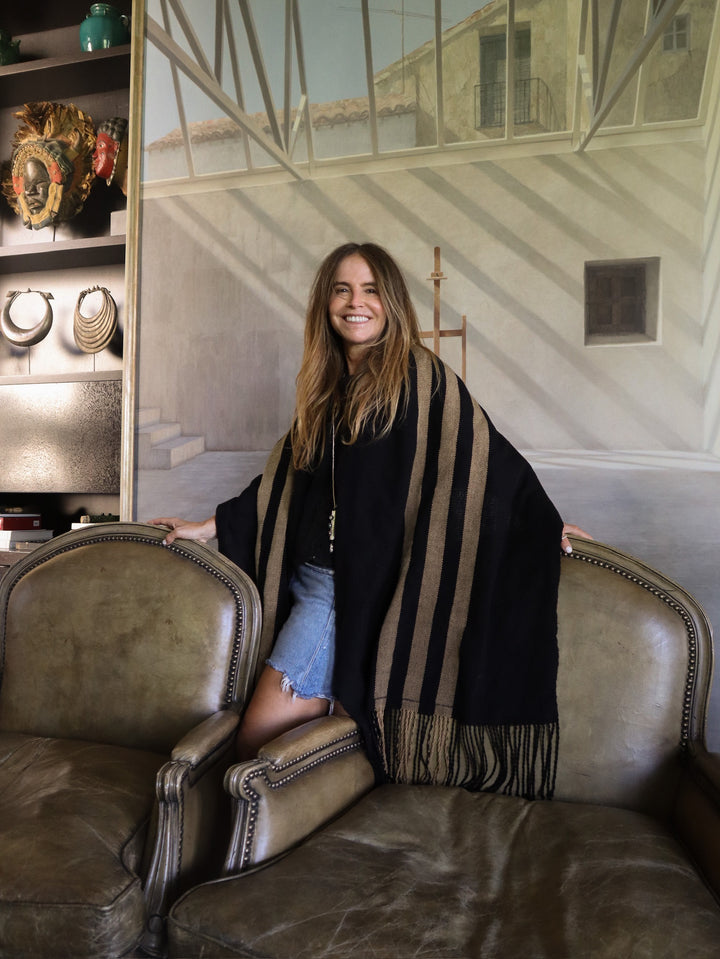 Echarpe lino negro camel