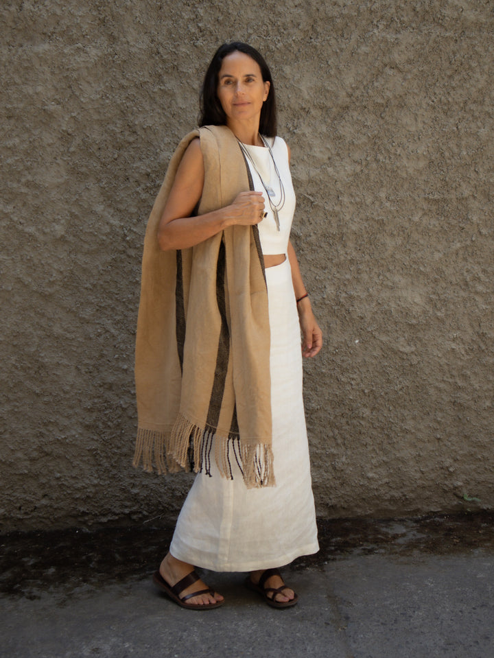 Echarpe Lino Camel Negro