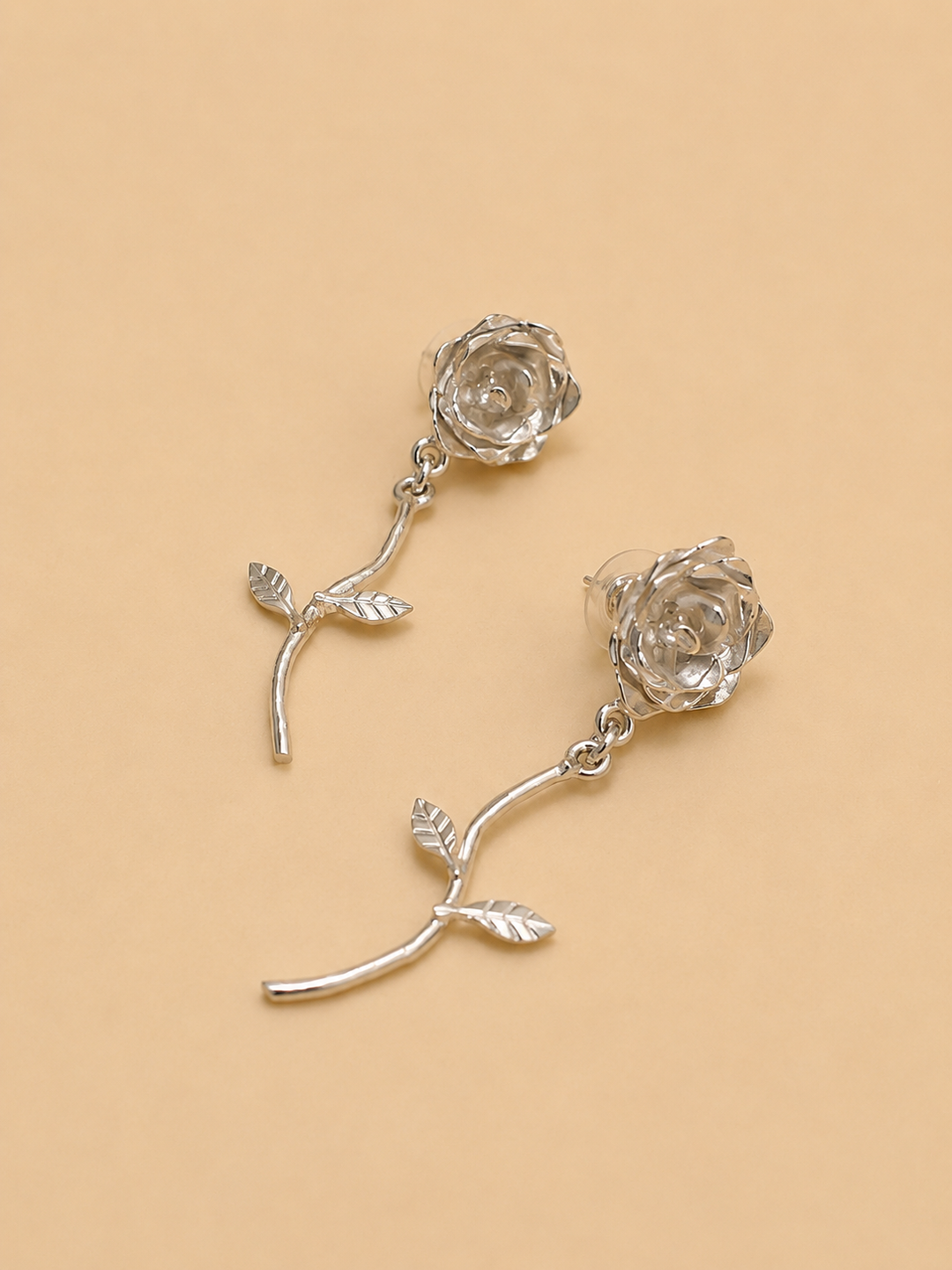 Aros Rosa Tallo Plata