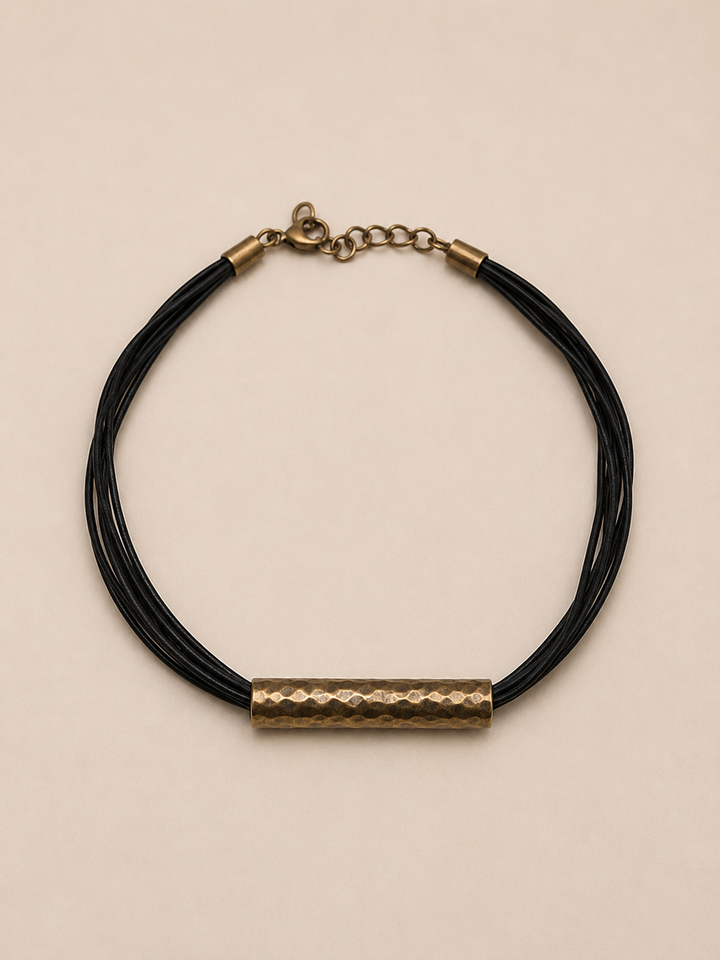 Collar Cuero Casquillo Bronce