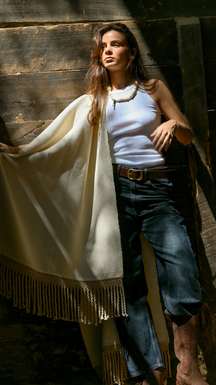 Tapado Alpaca Blanco Macramé