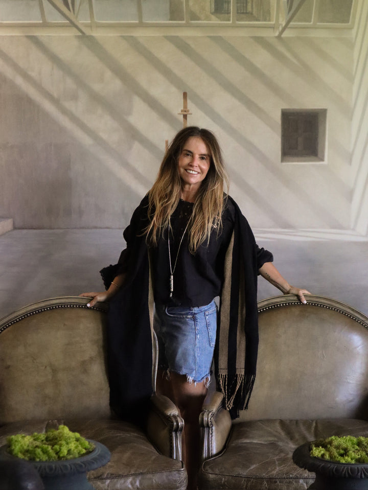 Echarpe lino negro camel