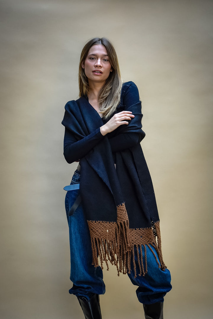Echarpe Alpaca Negro Macramé