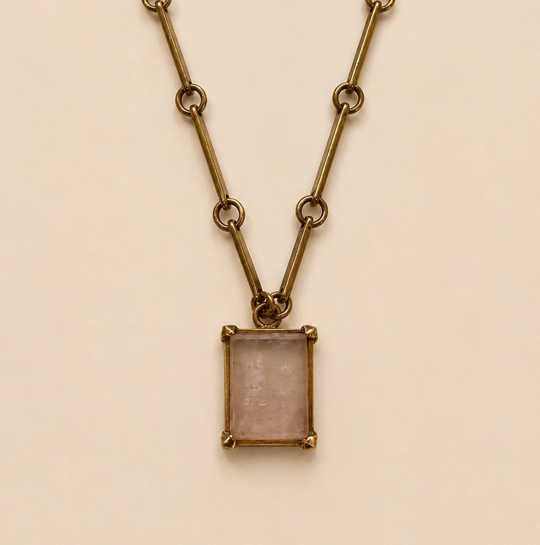 Collar Piedra Cuarzo Rosa de Bronce