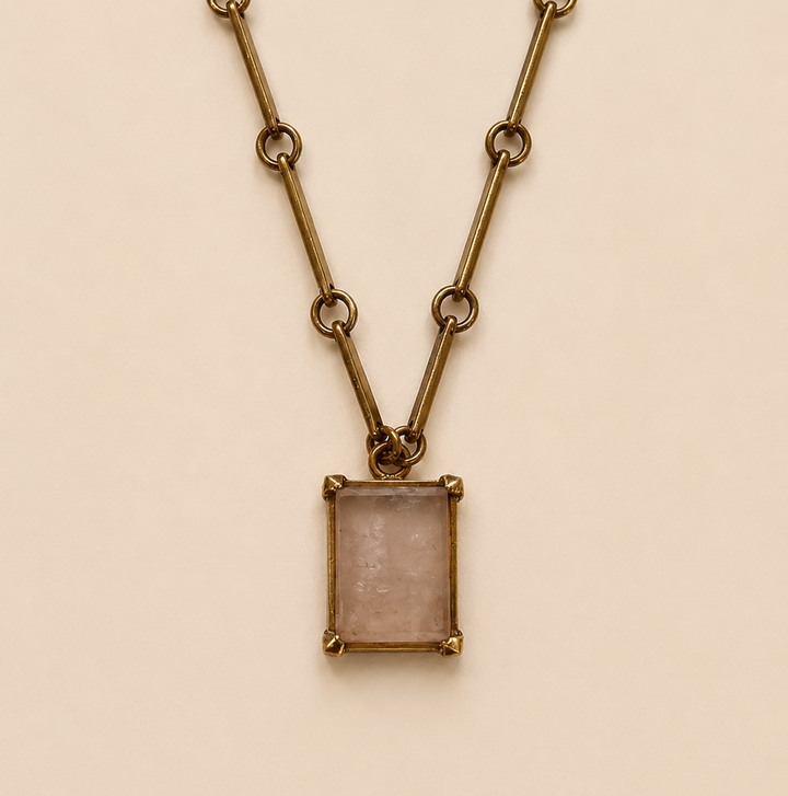 Collar Piedra Cuarzo Rosa de Bronce