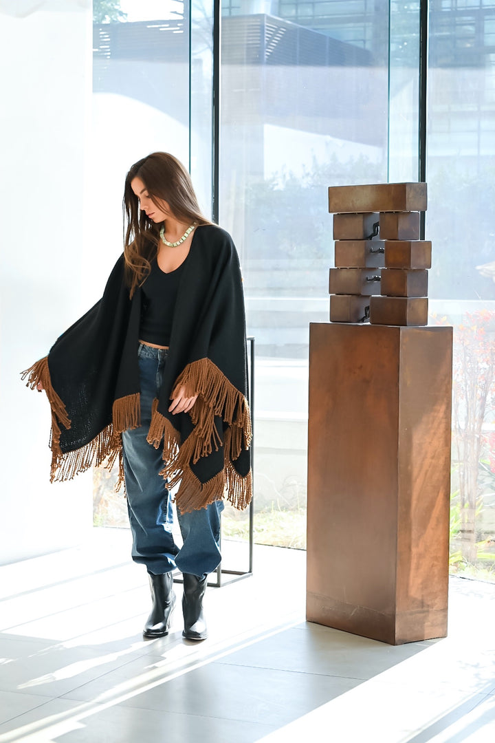 Manta Alpaca Negro Flecos