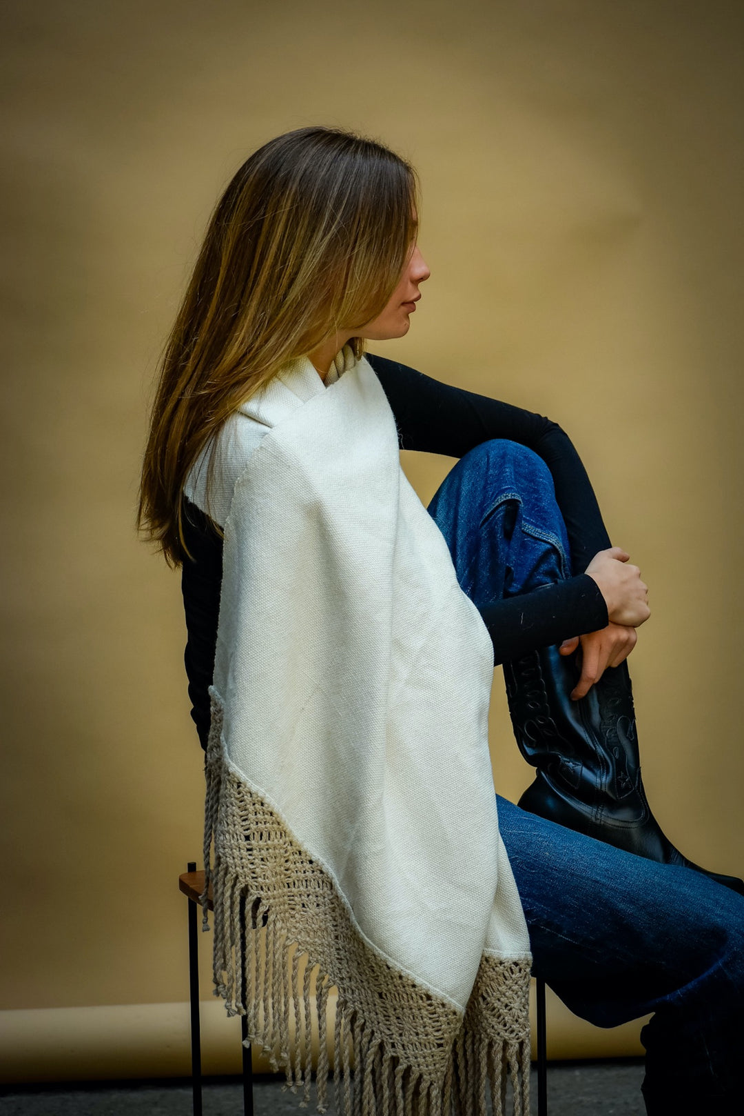 Tapado Alpaca Blanco Macramé