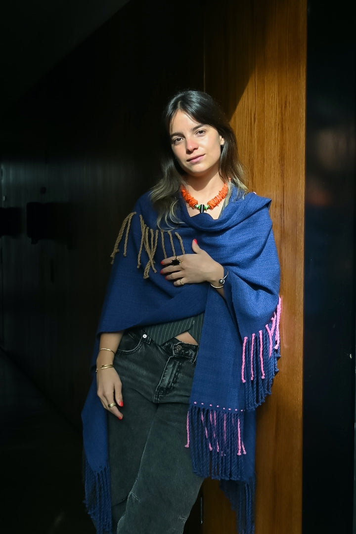 Manta Alpaca Azul Flecos