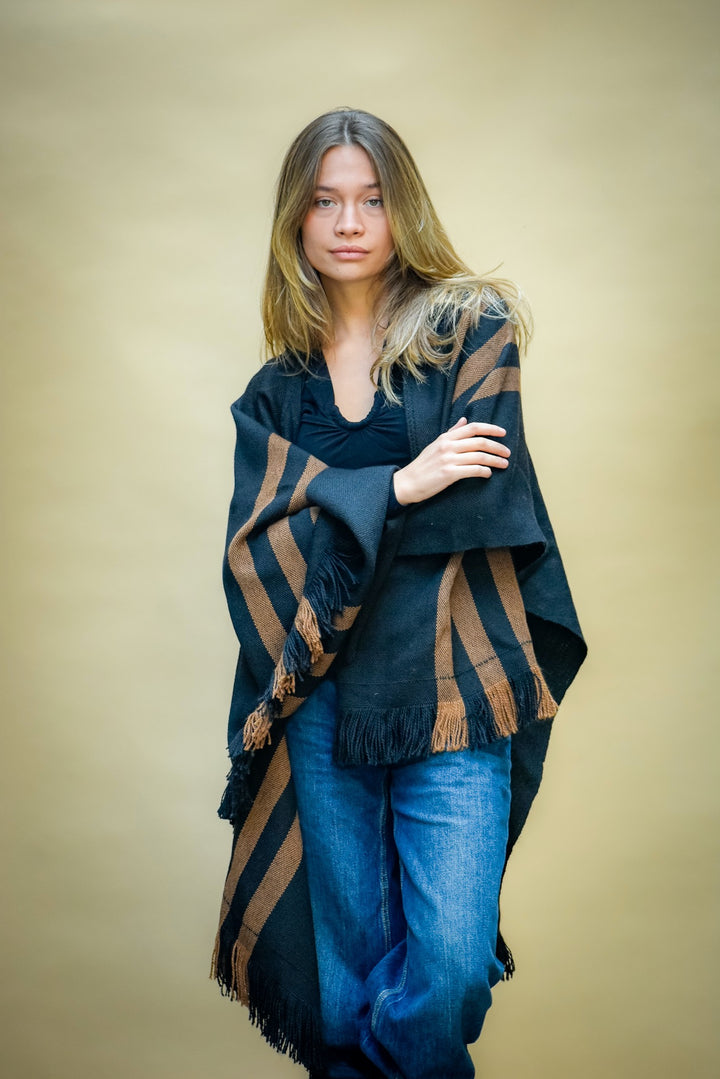 Manta Alpaca Negro Camel 