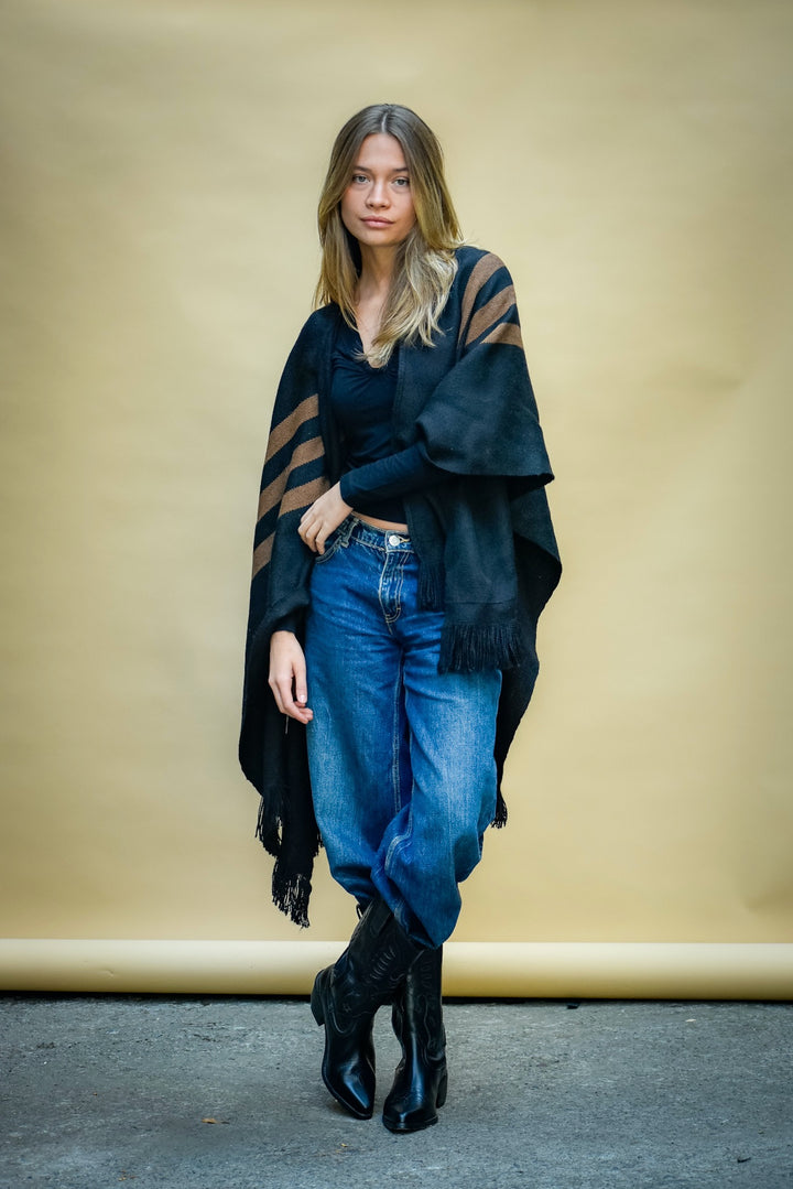 Manta Alpaca Negro Camel 