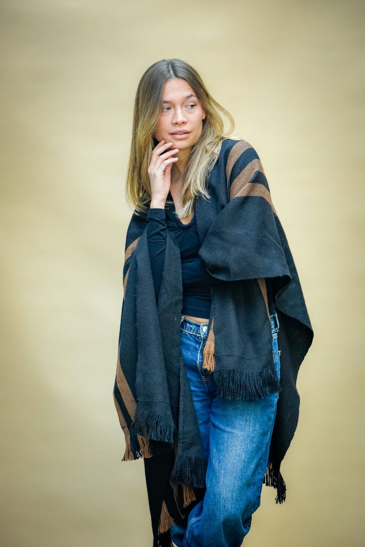 Manta Alpaca Negro Camel 