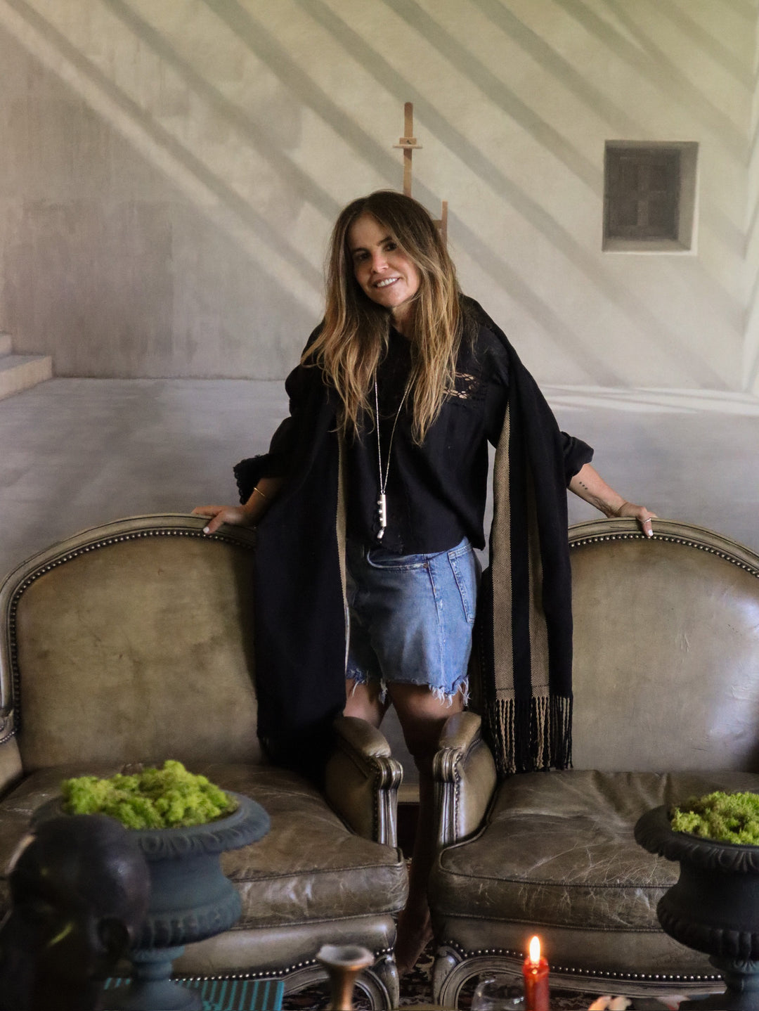 Echarpe lino negro camel