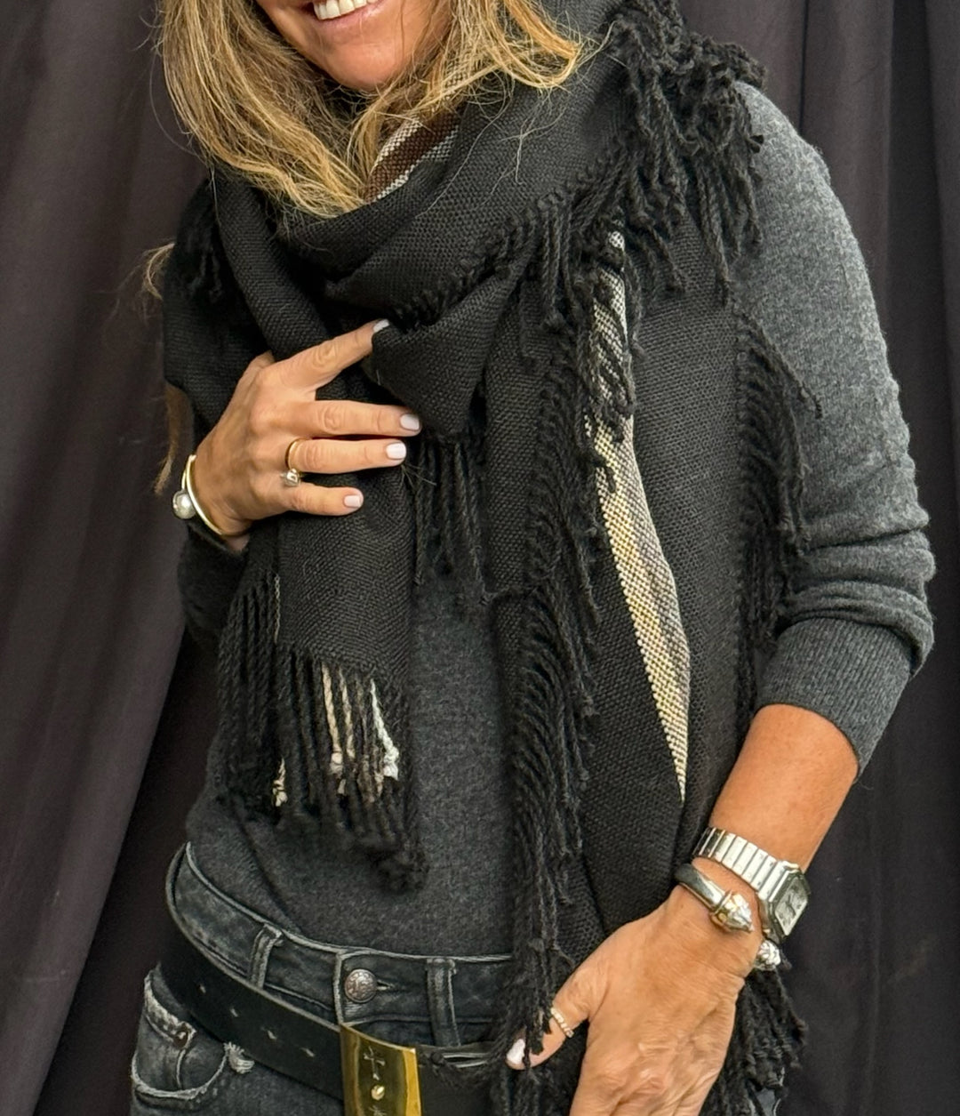 Echarpe Alpaca Negro/Colores Tierra Contorno