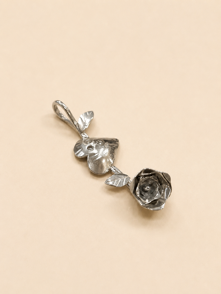 Colgante Rosa Corazón de Plata con Circón