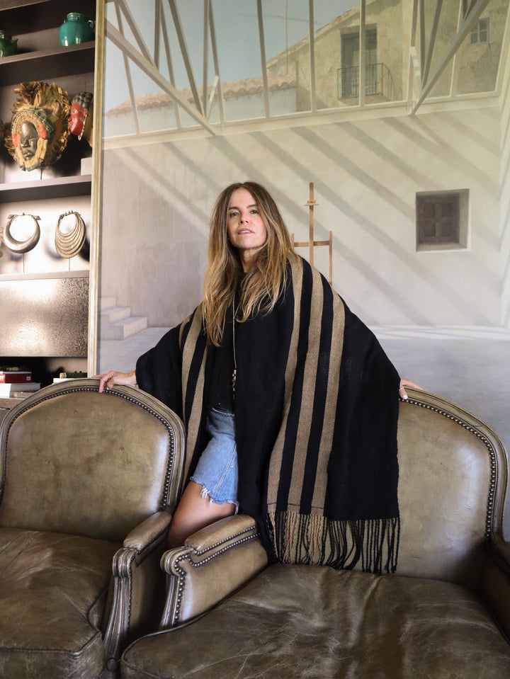 Echarpe lino negro camel