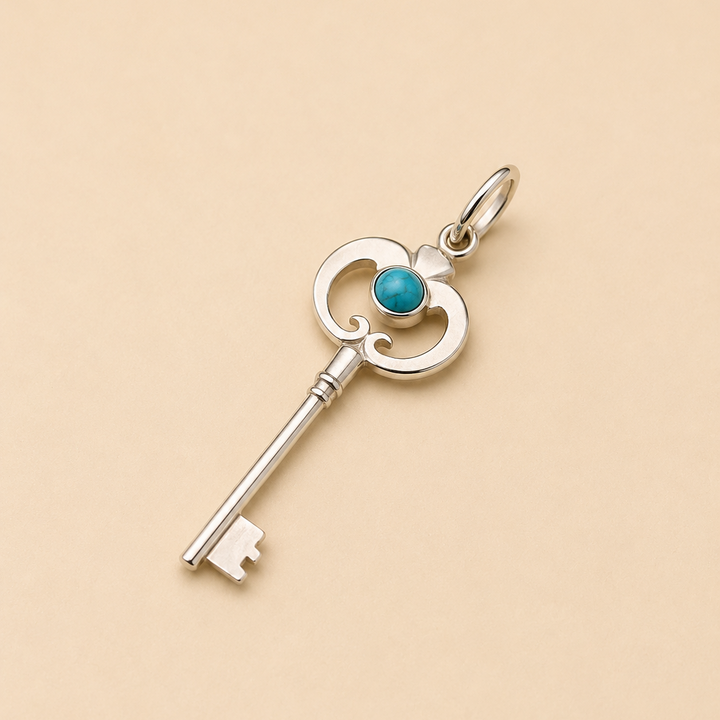 Colgante Llave antigua de Plata y Turquesa