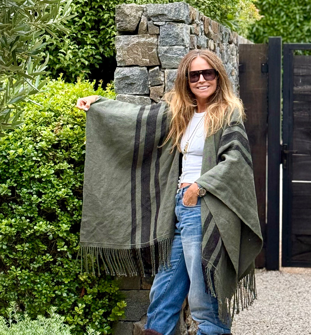 Manta de Lino Verde Negro