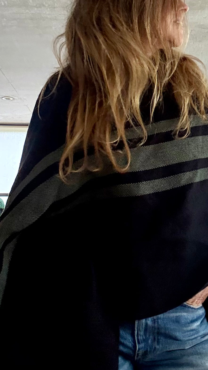 Manta de Lino Negro Verde Militar