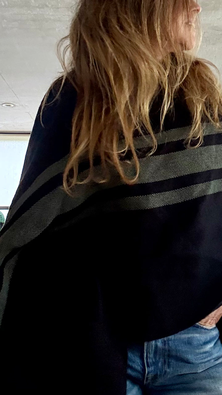 Manta de Lino Negro Verde Militar