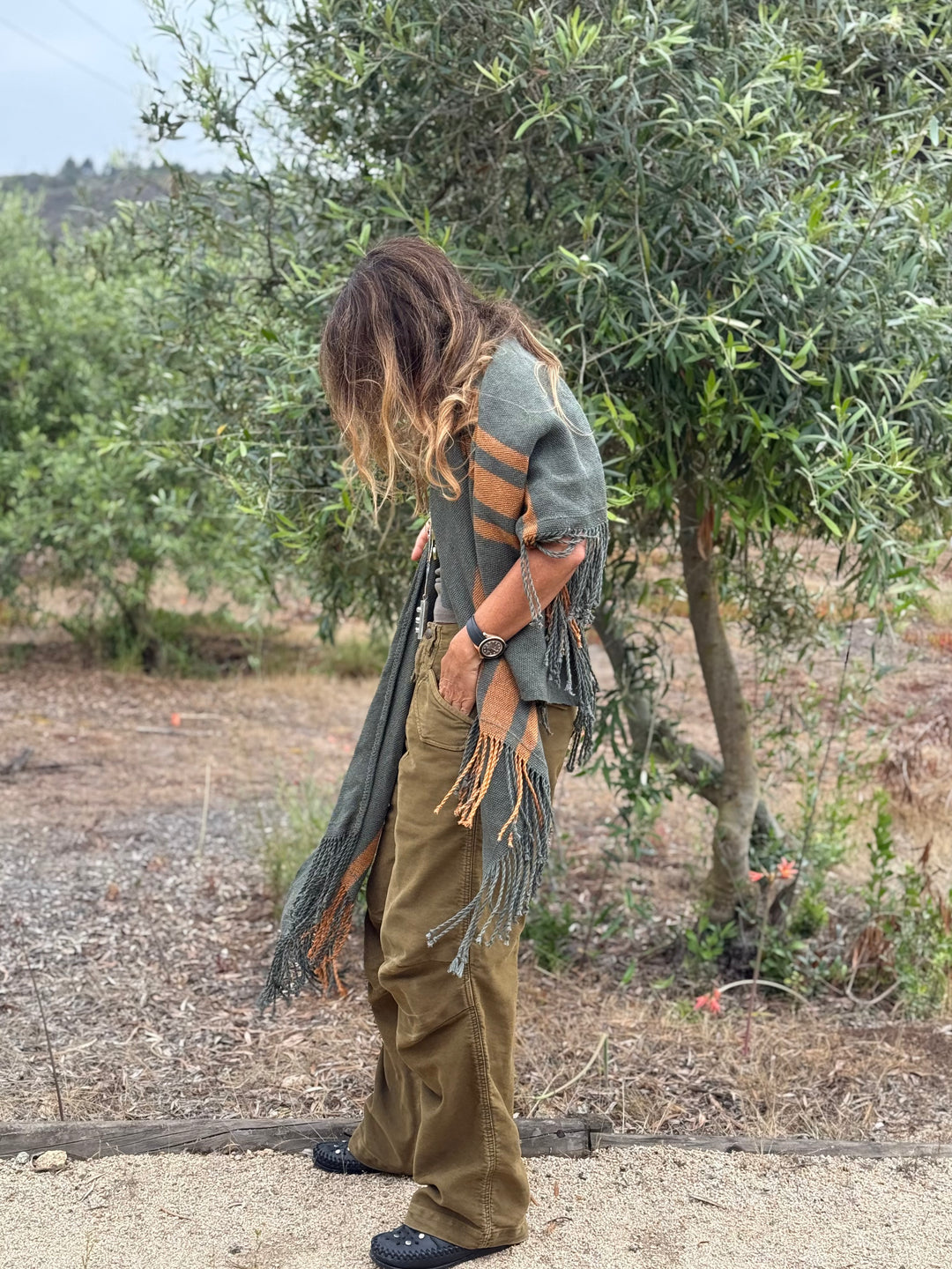 Manta de Lino Verde Militar Oro