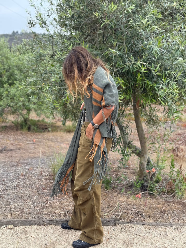 Manta de Lino Verde Militar Oro