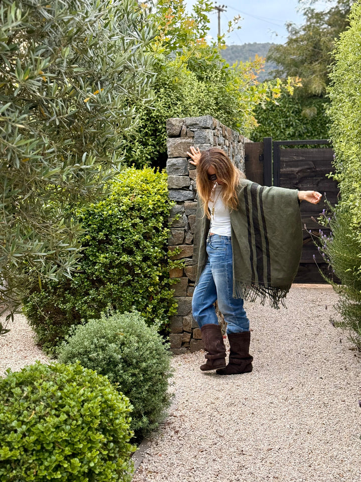 Manta de Lino Verde Negro