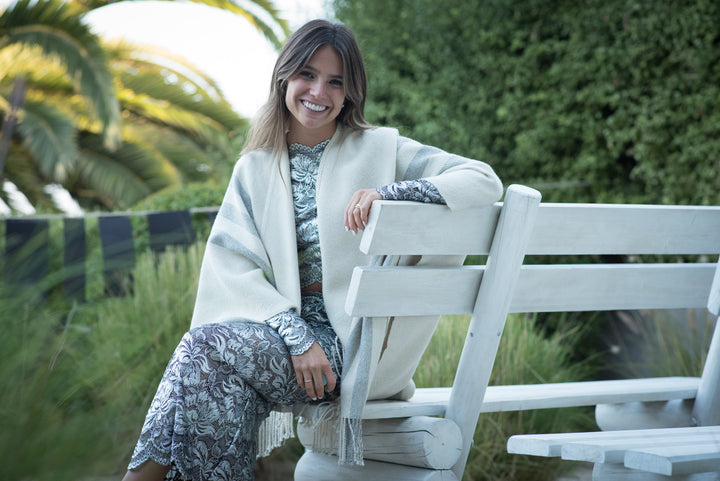 Manta Alpaca Blanco/Gris
