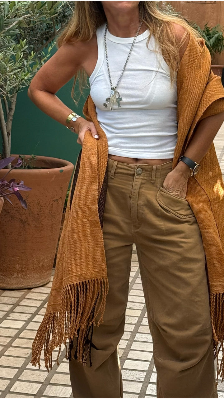 Echarpe lino dorado con negro