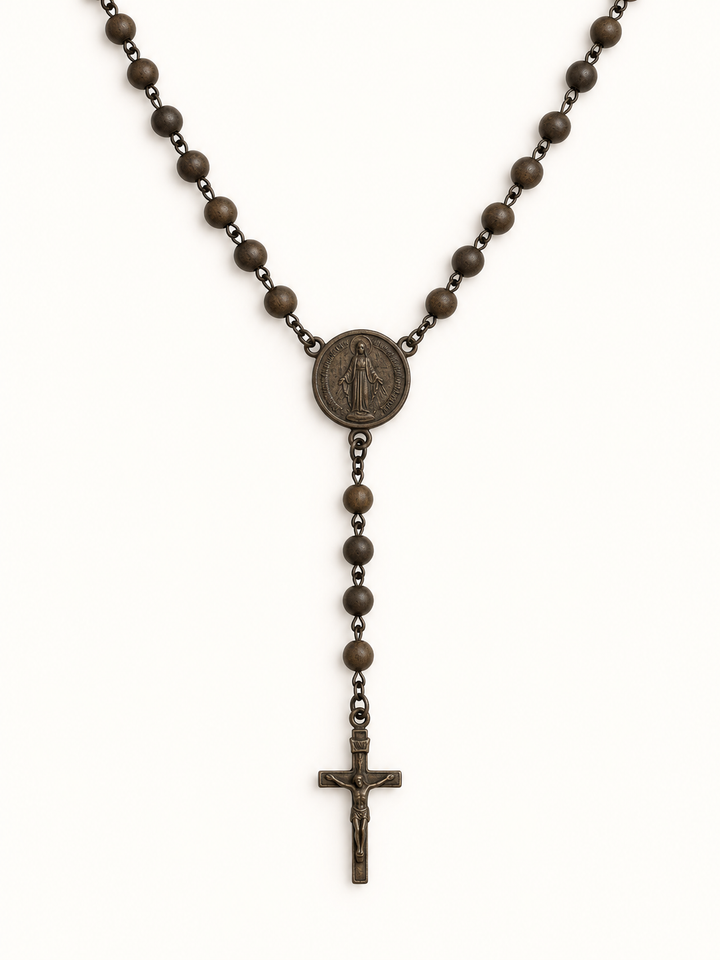 Rosario de Plata con Patina Negra   virgen de los rayos