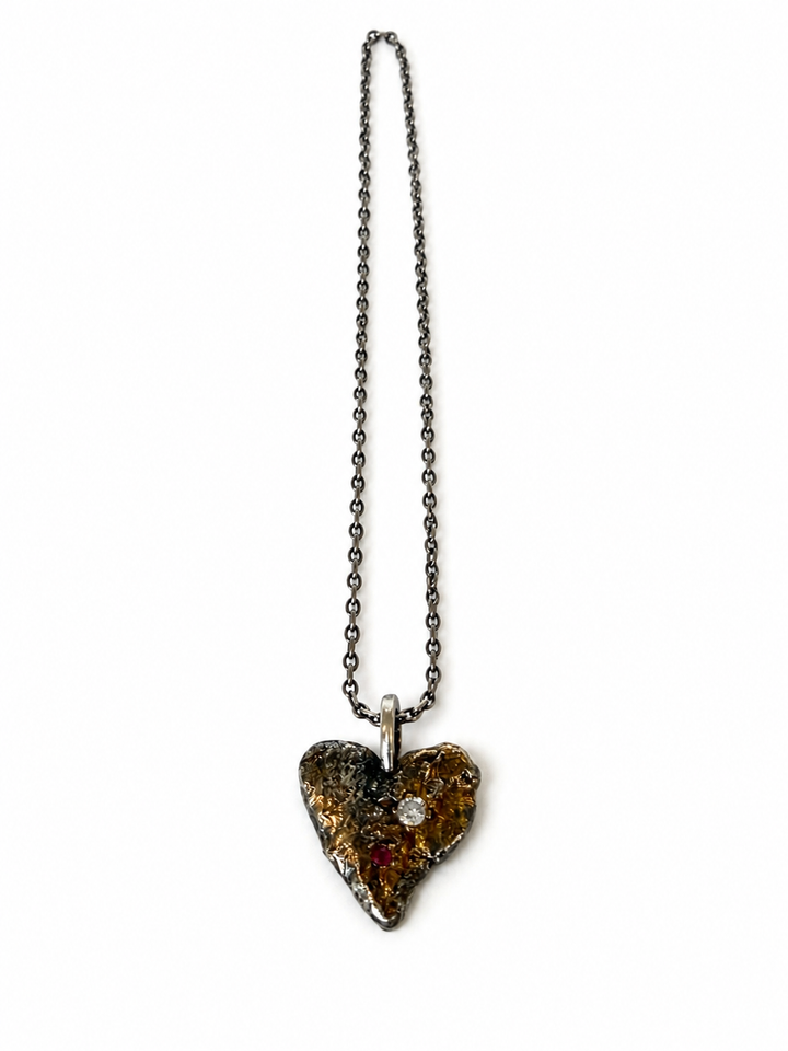 Collar Corazón plata con Circón y Rubí