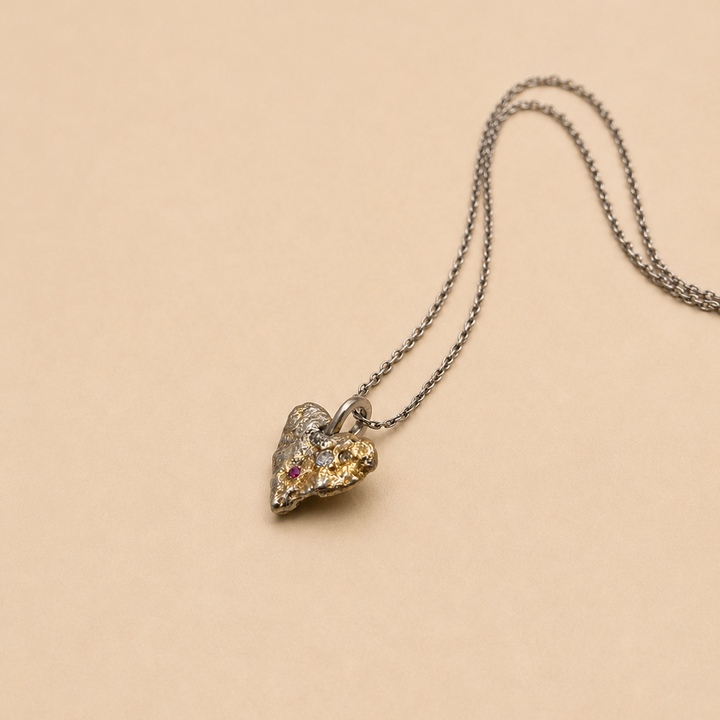 Collar Corazón plata con Circón y Rubí