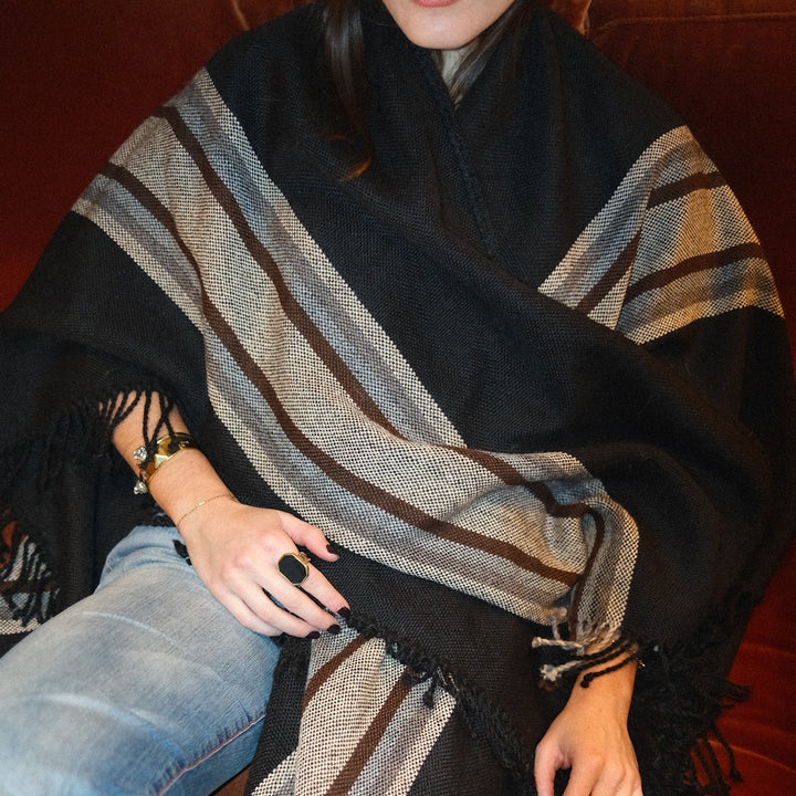 Manta Alpaca Negro/Colores Tierra Contorno