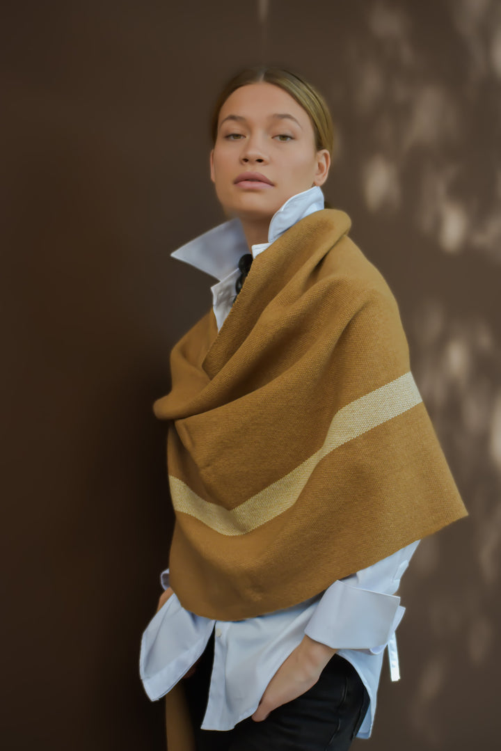 Echarpe Alpaca Camel/Blanco