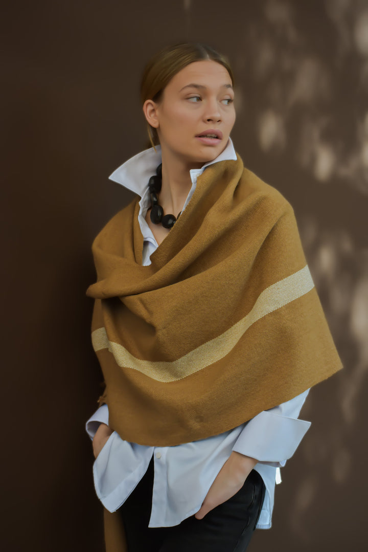 Echarpe Alpaca Camel/Blanco