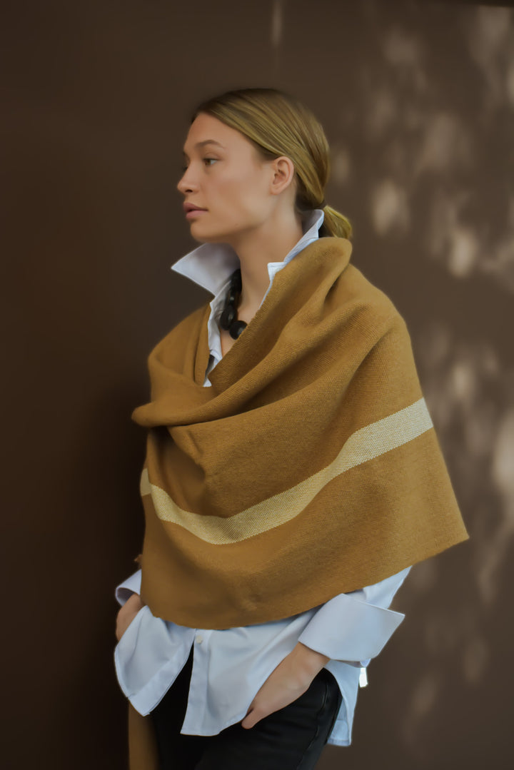 Echarpe Alpaca Camel/Blanco