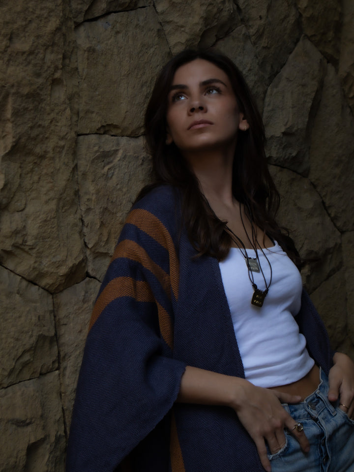 Manta de Lino Azul Oro