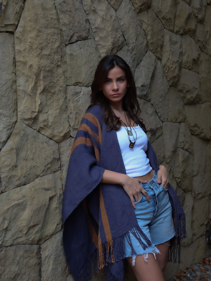 Manta de Lino Azul Oro