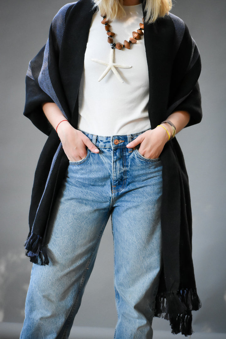 Echarpe Lino Negro Azul SS25